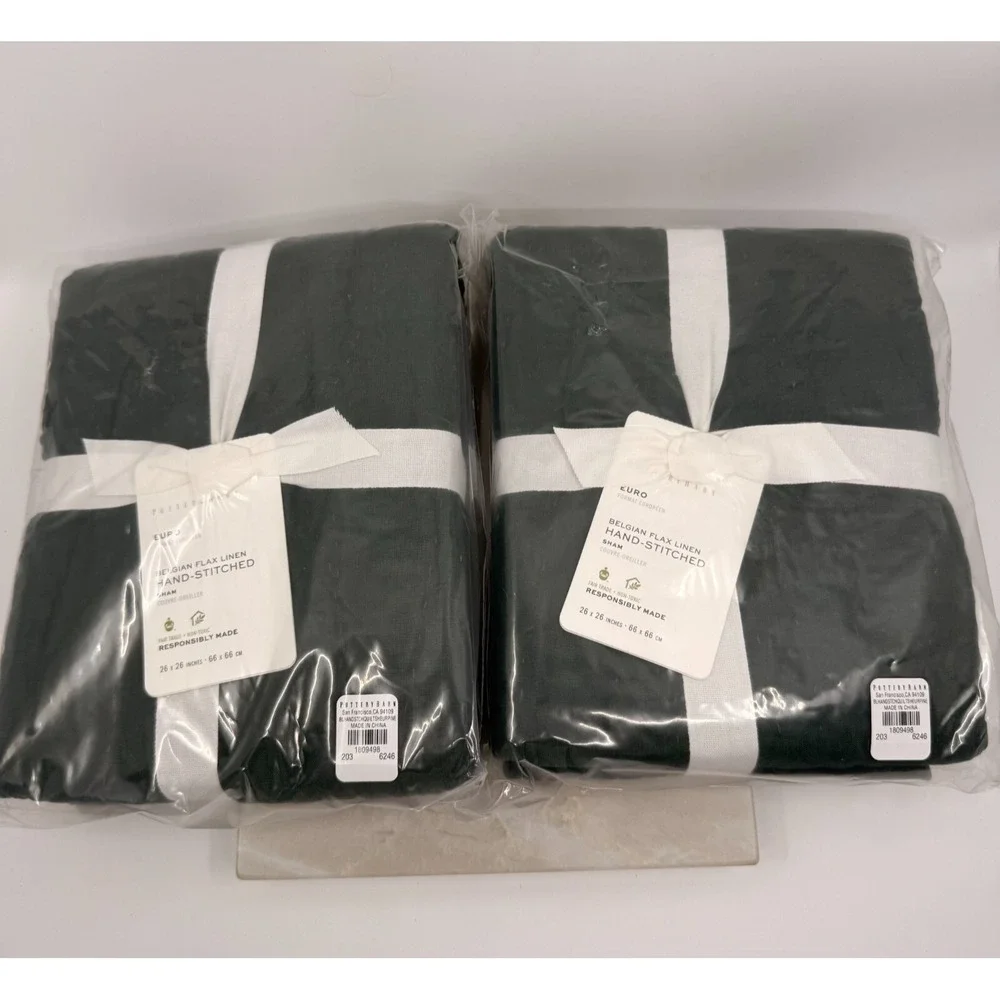 Pottery Barn Quilted Pine Belgian Flax Linen Diamond Euro Set Of Two Shams